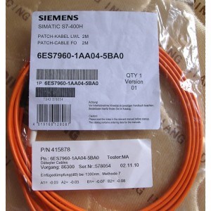SIEMENS SIMATIC S7-400H, PATCH CABLE FO 2M FOR SYNC-MODULE: 6ES7960-1AA04-5BA0